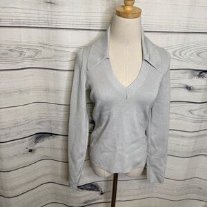 Express Light Gray Knit V neck Sweater, collared